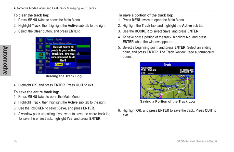 Automotive | Garmin GPSMAP 496 User Manual | Page 96 / 194