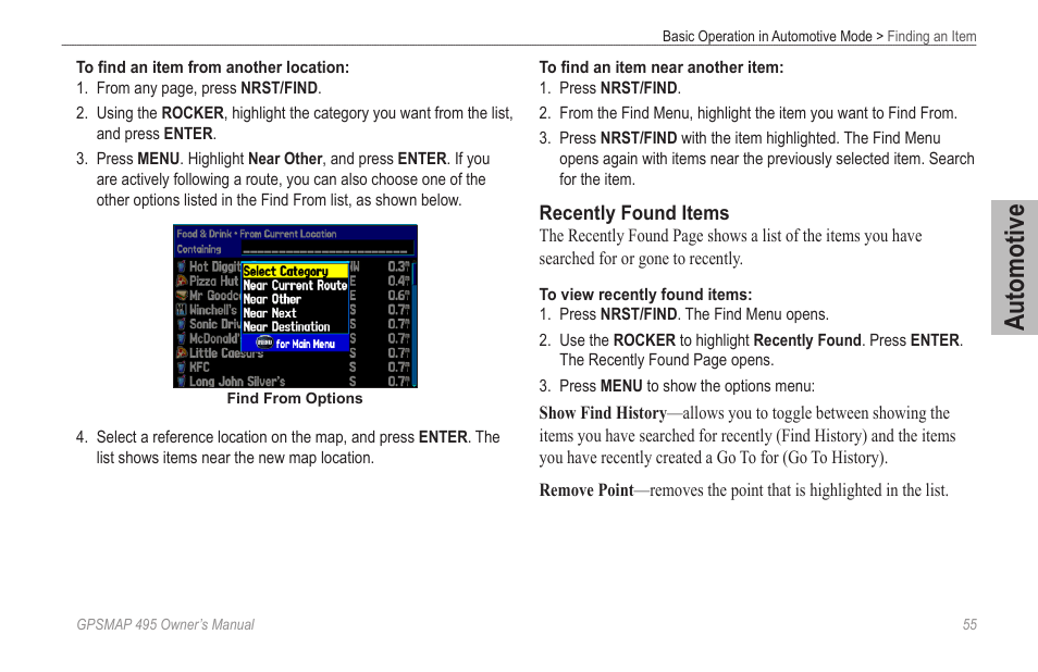 Automotive | Garmin GPSMAP 495 User Manual | Page 63 / 179