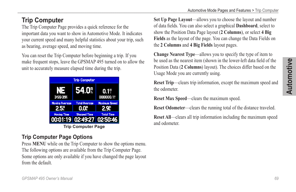 Trip computer, Automotive | Garmin GPSMAP 495 User Manual | Page 77 / 179