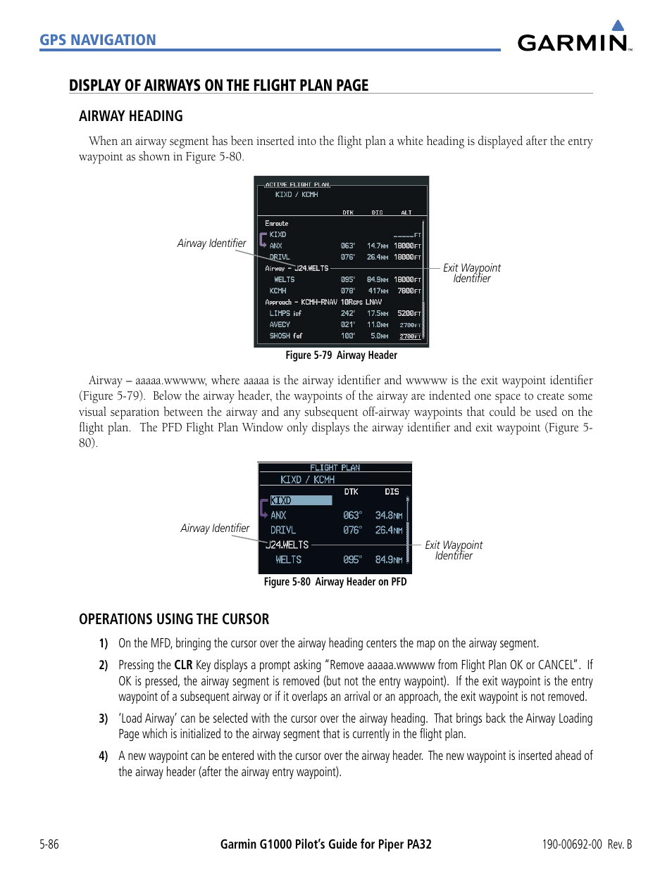 Display of airways on the flight plan page | Garmin G1000 Piper PA32 User Manual | Page 220 / 450