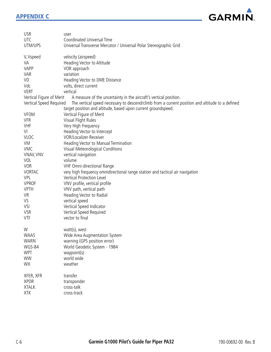 Appendix c | Garmin G1000 Piper PA32 User Manual | Page 432 / 450