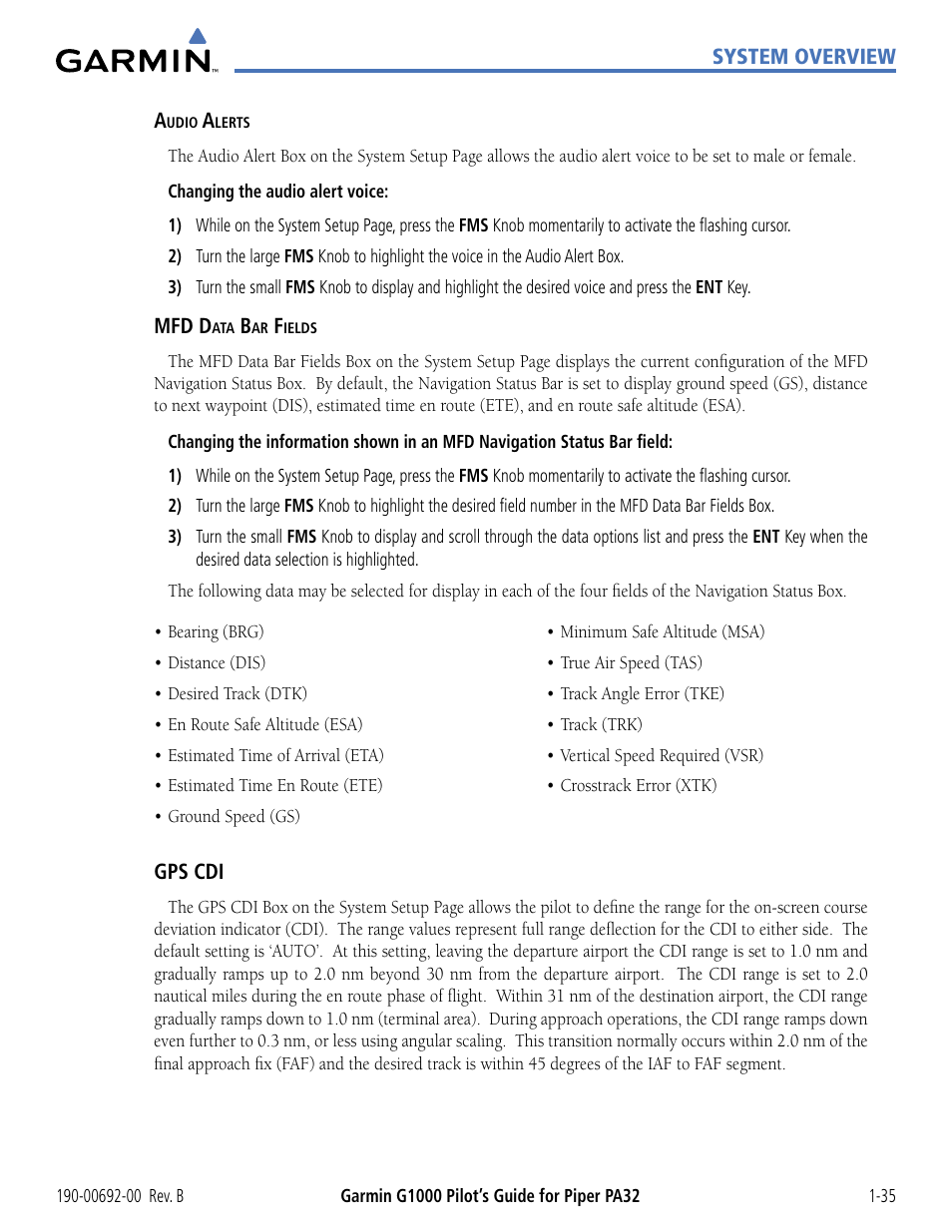 Garmin G1000 Piper PA32 User Manual | Page 45 / 450