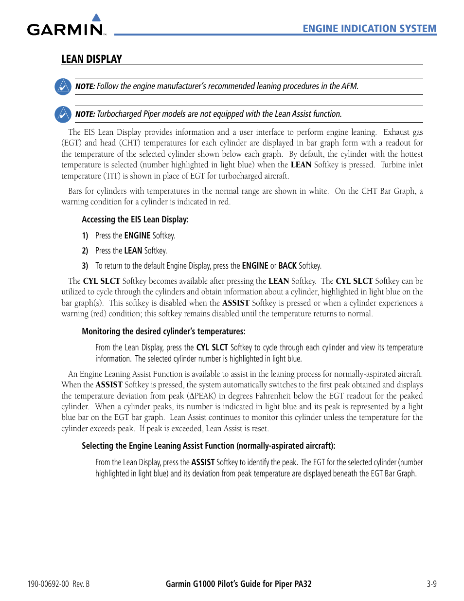 Lean display | Garmin G1000 Piper PA32 User Manual | Page 89 / 450
