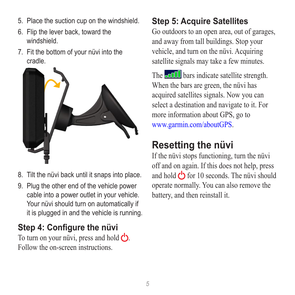 Resetting the nüvi | Garmin nuvi 500 User Manual | Page 5 / 8
