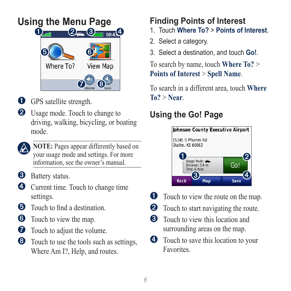 Using the menu page | Garmin nuvi 500 User Manual | Page 6 / 8