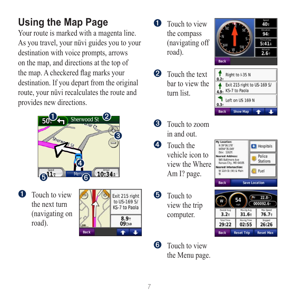 Using the map page | Garmin nuvi 500 User Manual | Page 7 / 8