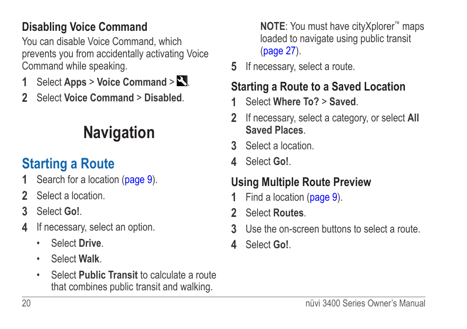 Navigation, Starting a route | Garmin nuvi 3490 for Volvo Cars User Manual | Page 26 / 89