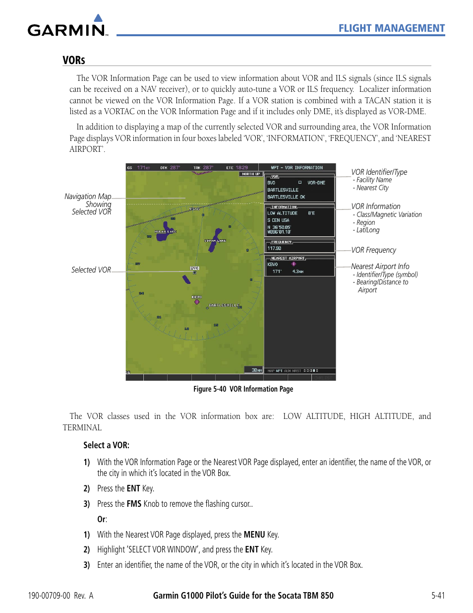 Vors, S -41, Flight management | Garmin G1000 Socata TBM 850 User Manual | Page 193 / 542
