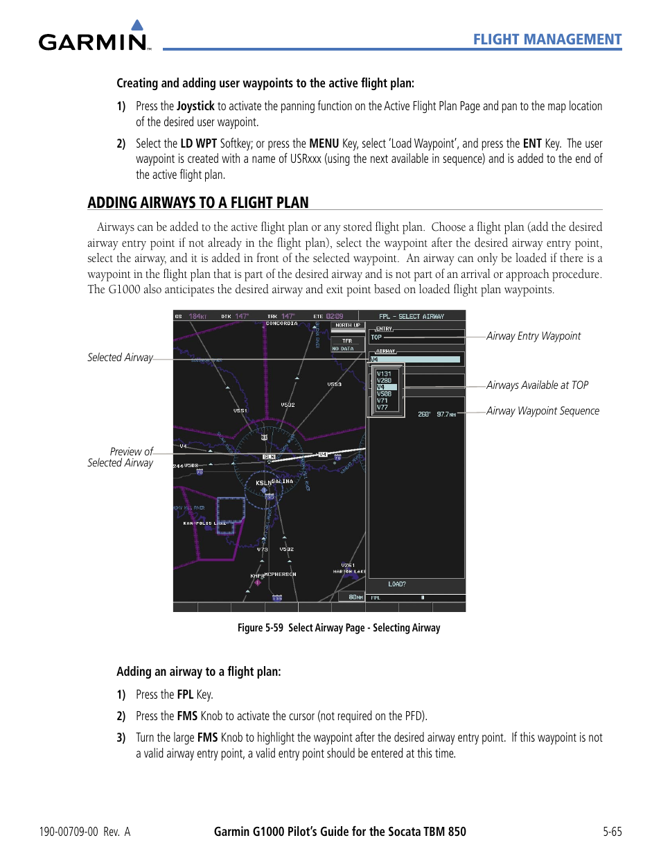Adding airways to a flight plan | Garmin G1000 Socata TBM 850 User Manual | Page 217 / 542