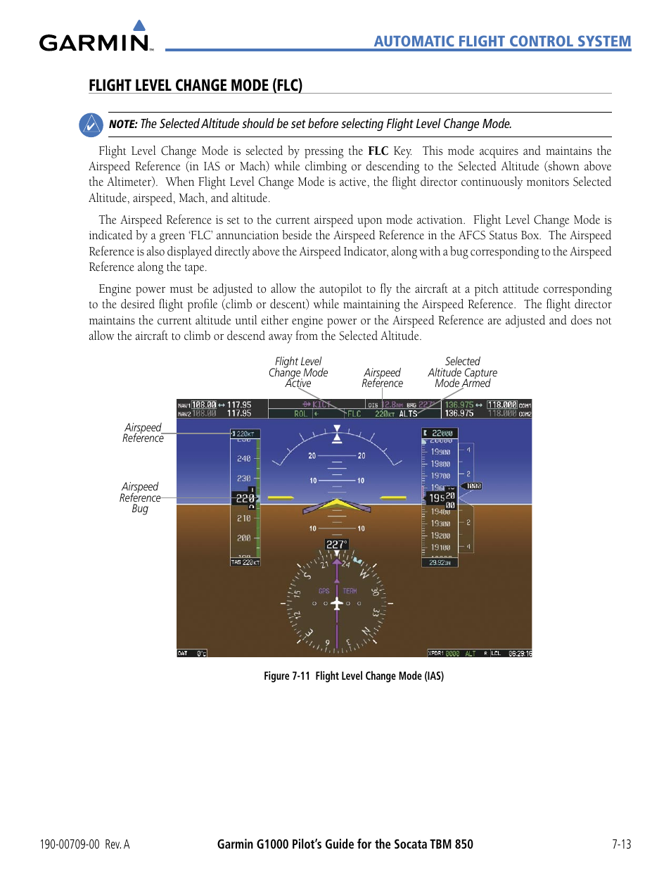 Flight level change mode (flc), Automatic flight control system | Garmin G1000 Socata TBM 850 User Manual | Page 397 / 542