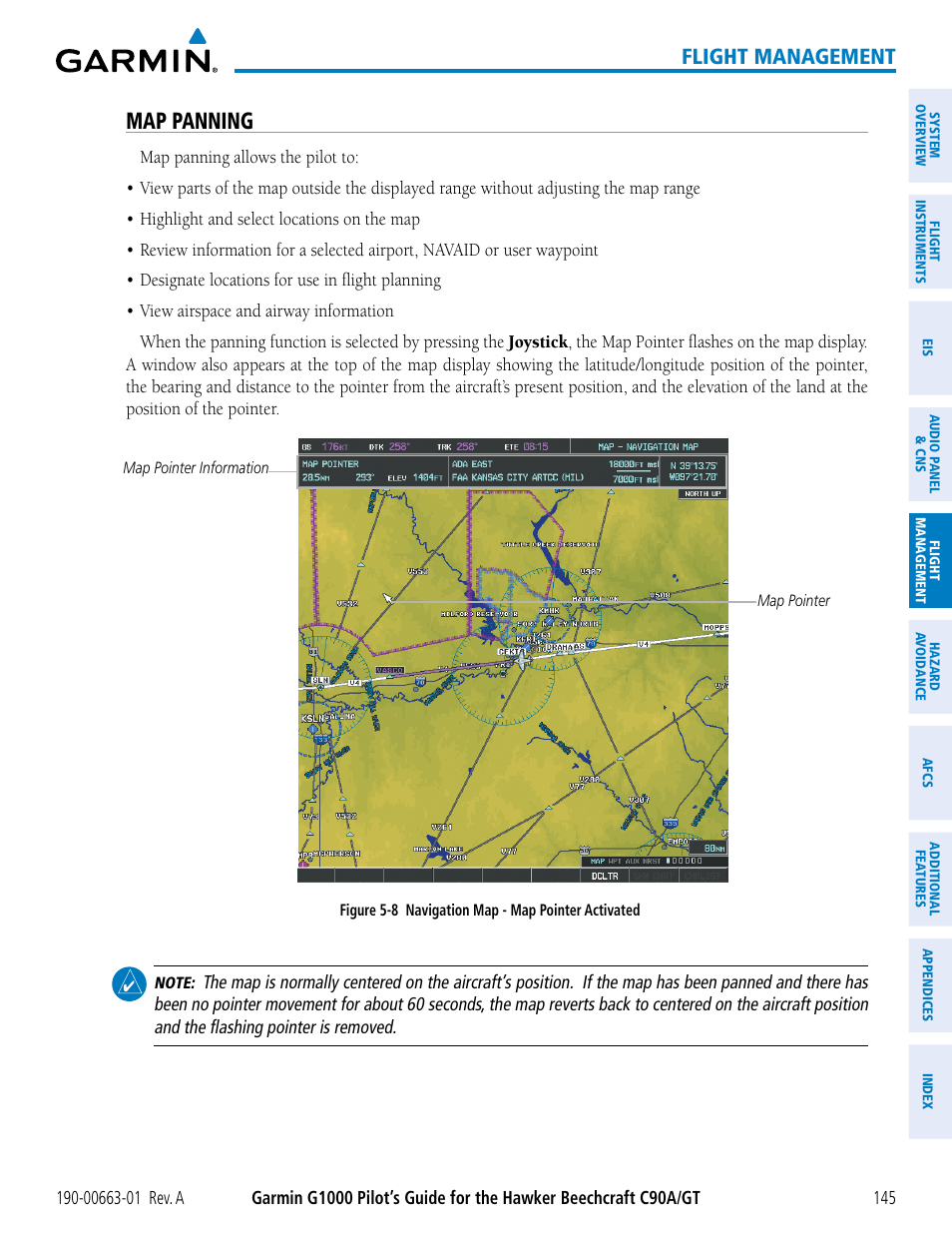 Map panning, Flight management | Garmin G1000 King Air C90GT User Manual | Page 159 / 586