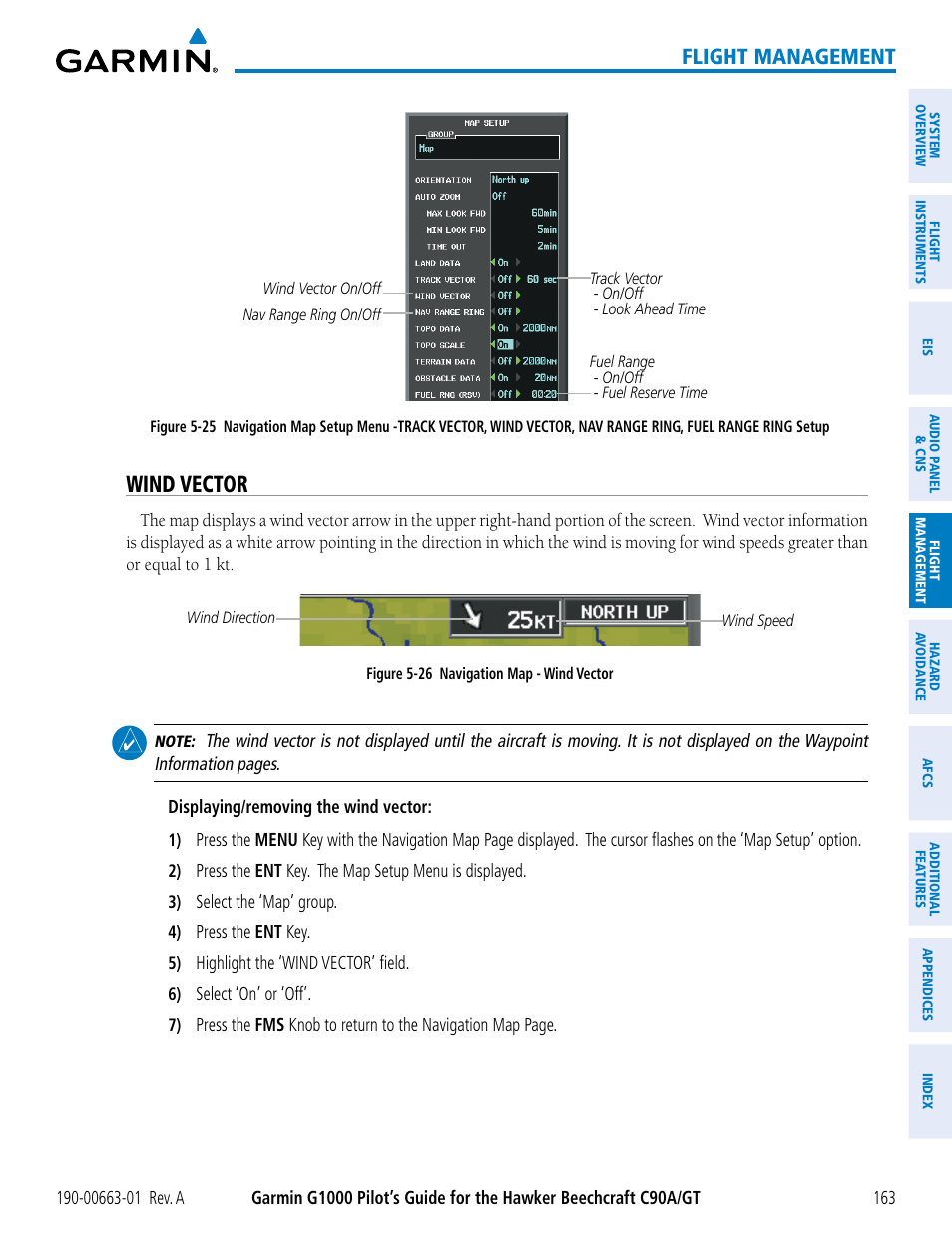 Wind vector, Flight management | Garmin G1000 King Air C90GT User Manual | Page 177 / 586