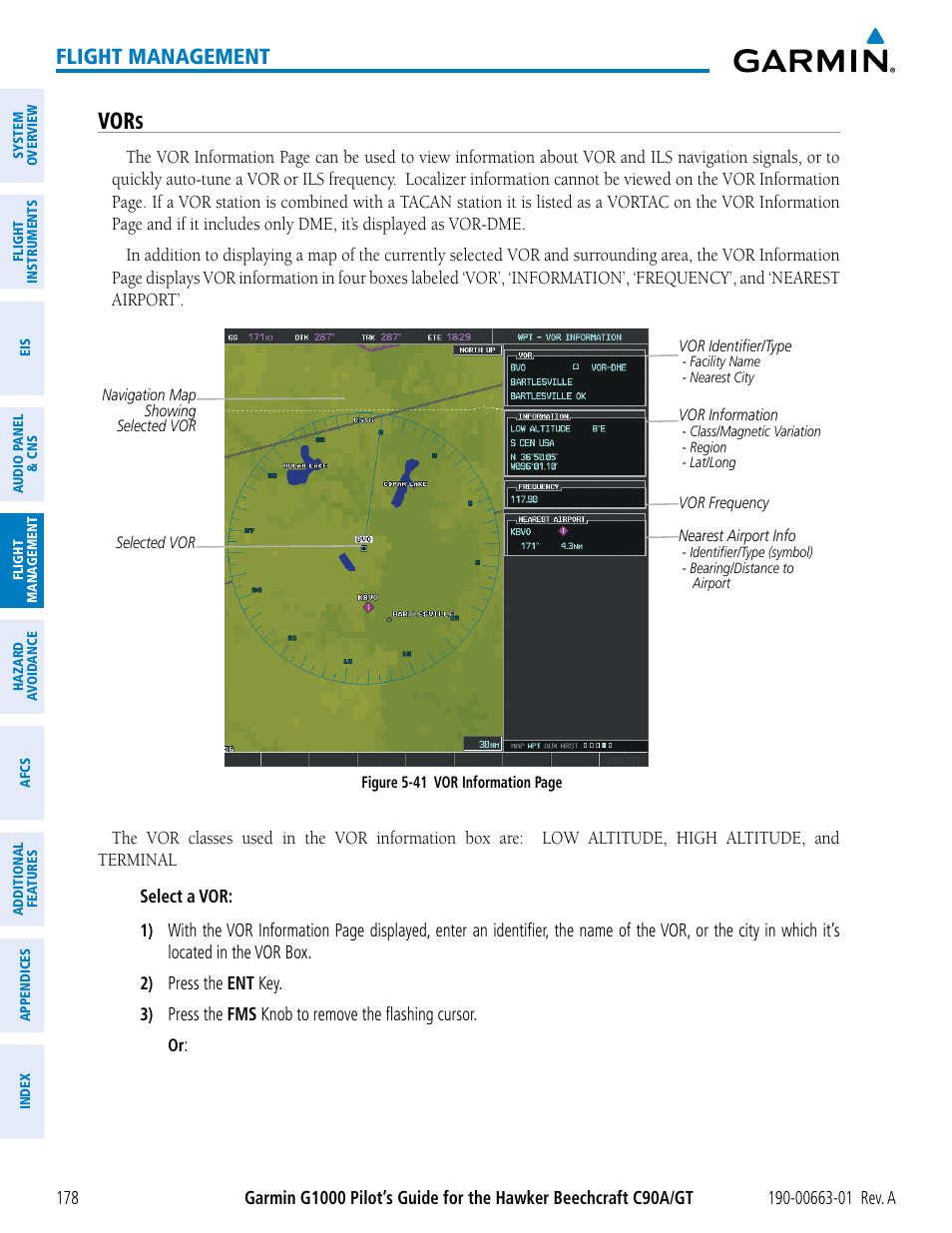 Vors, Flight management | Garmin G1000 King Air C90GT User Manual | Page 192 / 586