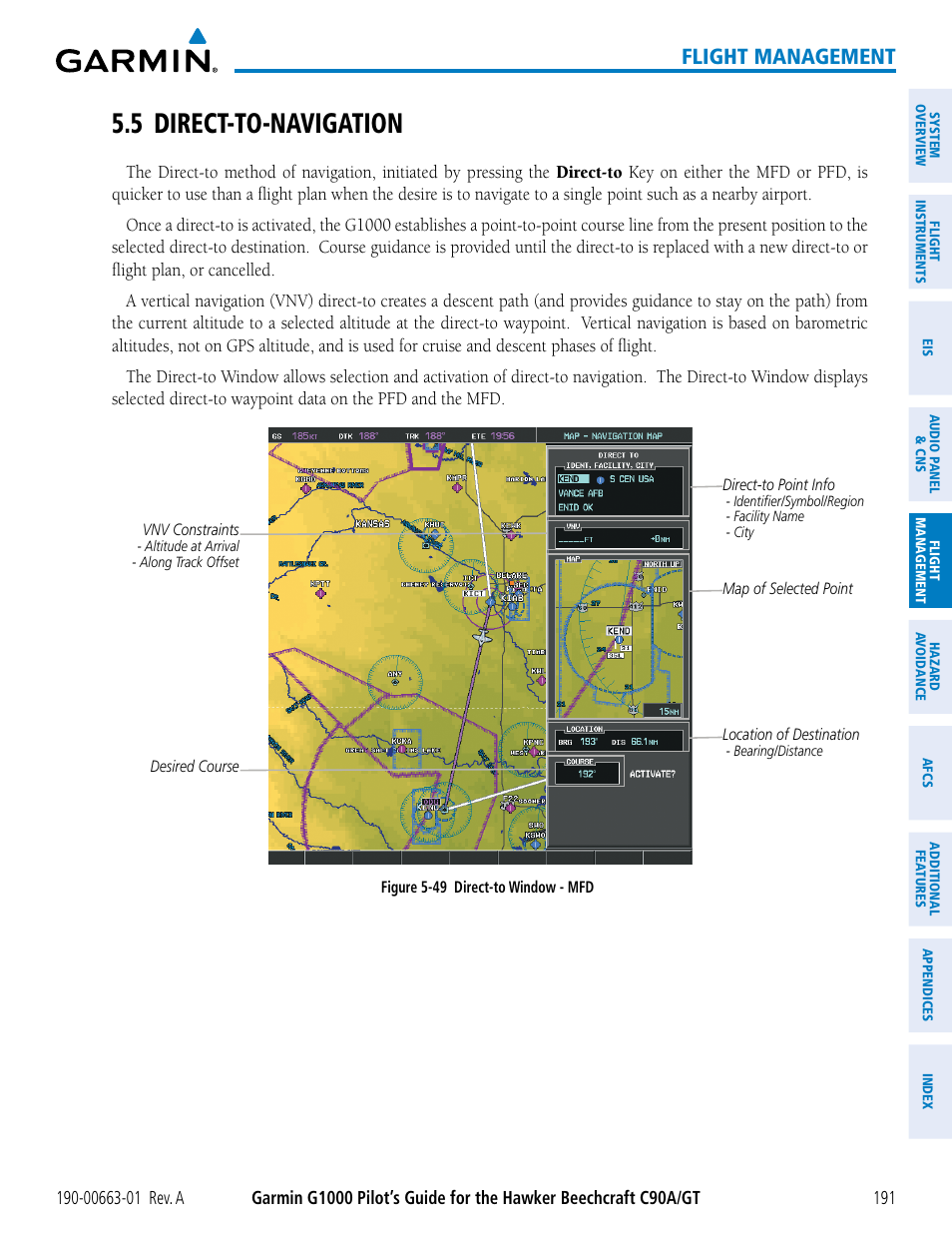 5 direct-to-navigation, Flight management | Garmin G1000 King Air C90GT User Manual | Page 205 / 586