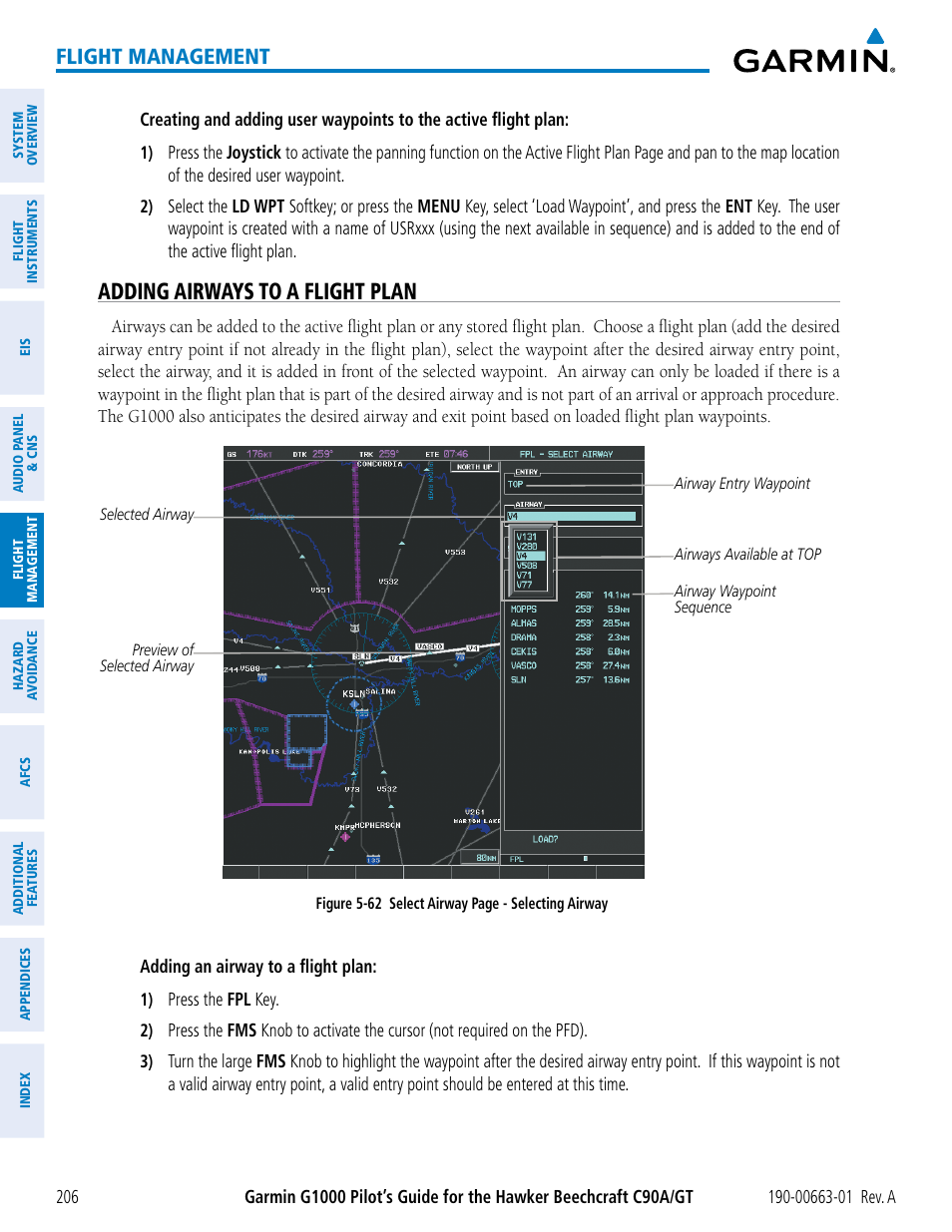 Adding airways to a flight plan, Flight management | Garmin G1000 King Air C90GT User Manual | Page 220 / 586