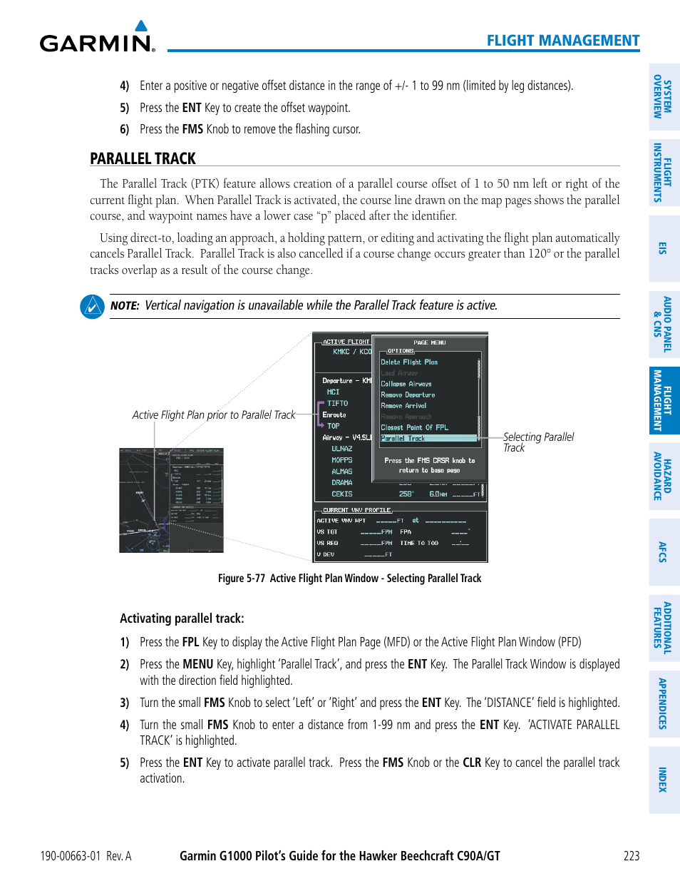 Parallel track, Flight management | Garmin G1000 King Air C90GT User Manual | Page 237 / 586