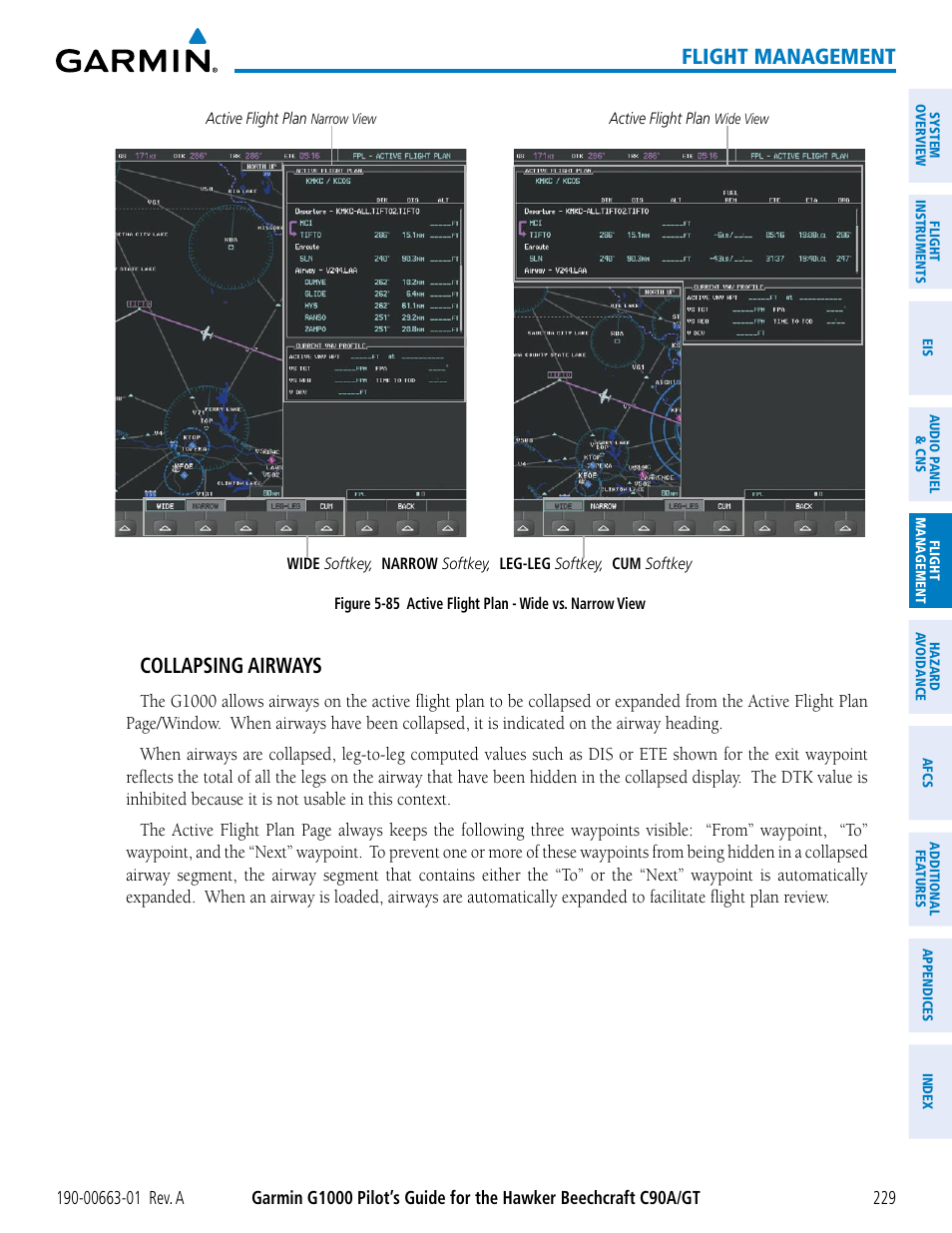 Flight management, Collapsing airways | Garmin G1000 King Air C90GT User Manual | Page 243 / 586