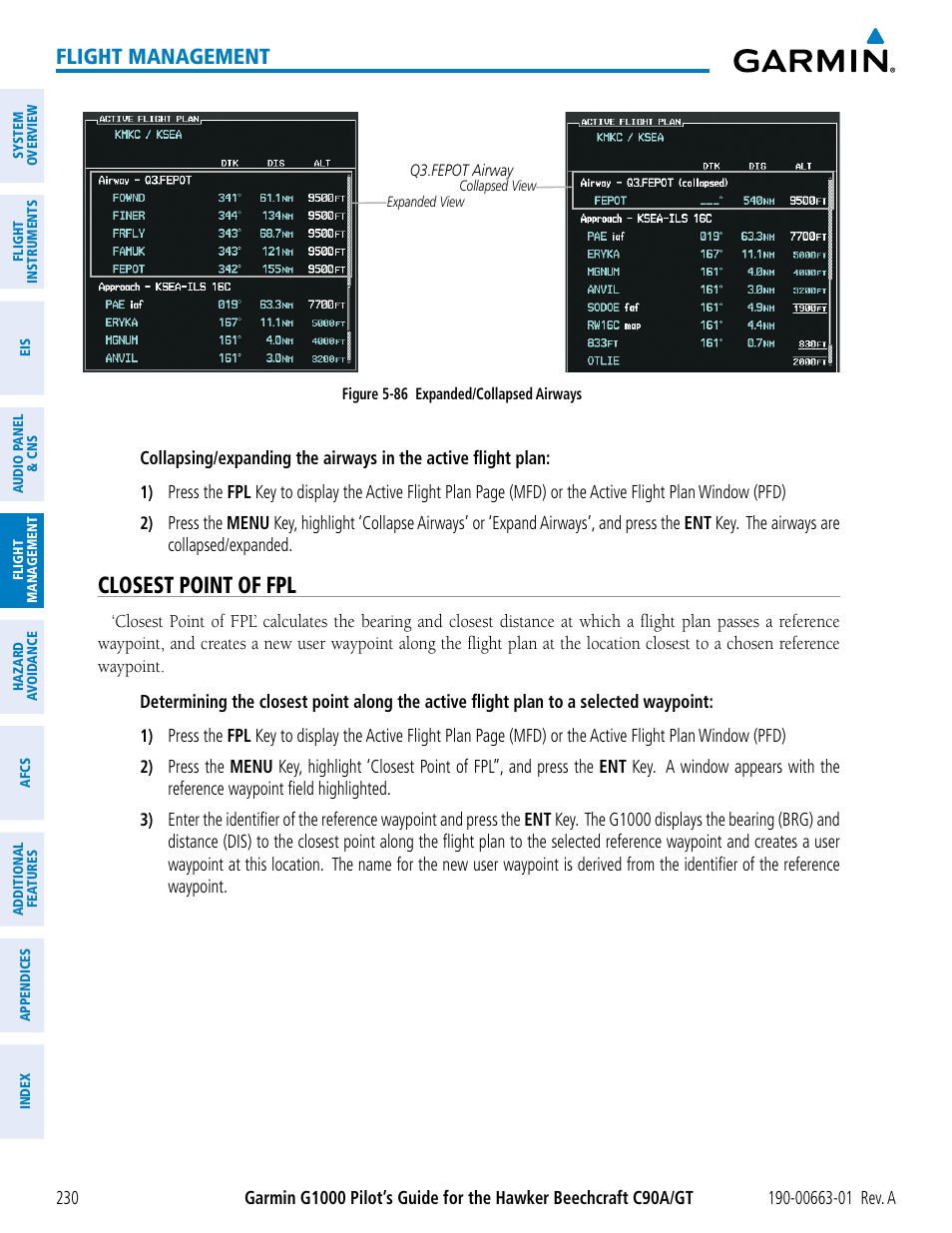 Closest point of fpl, Flight management | Garmin G1000 King Air C90GT User Manual | Page 244 / 586