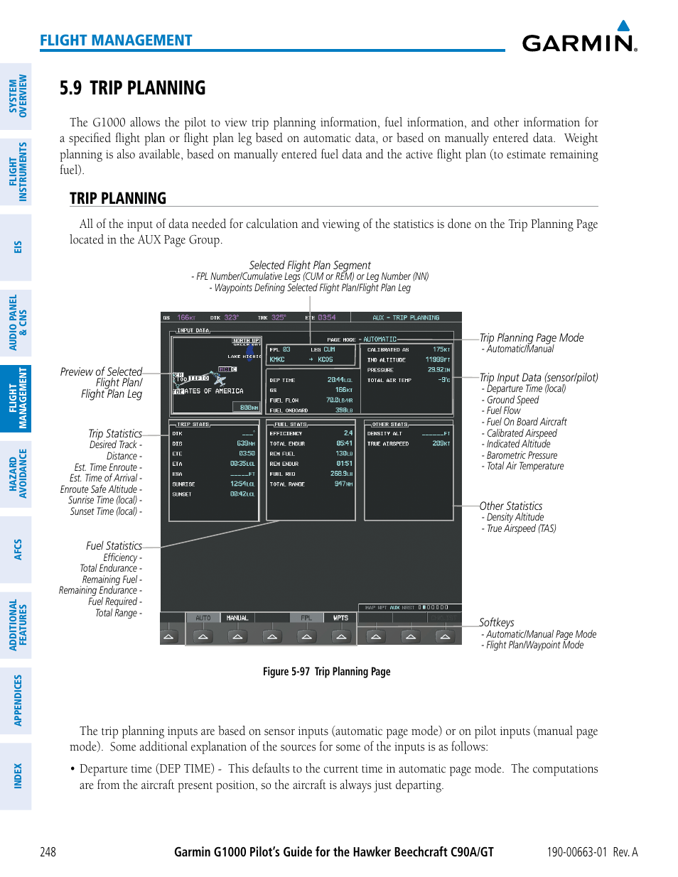 9 trip planning, Trip planning, Flight management | Garmin G1000 King Air C90GT User Manual | Page 262 / 586