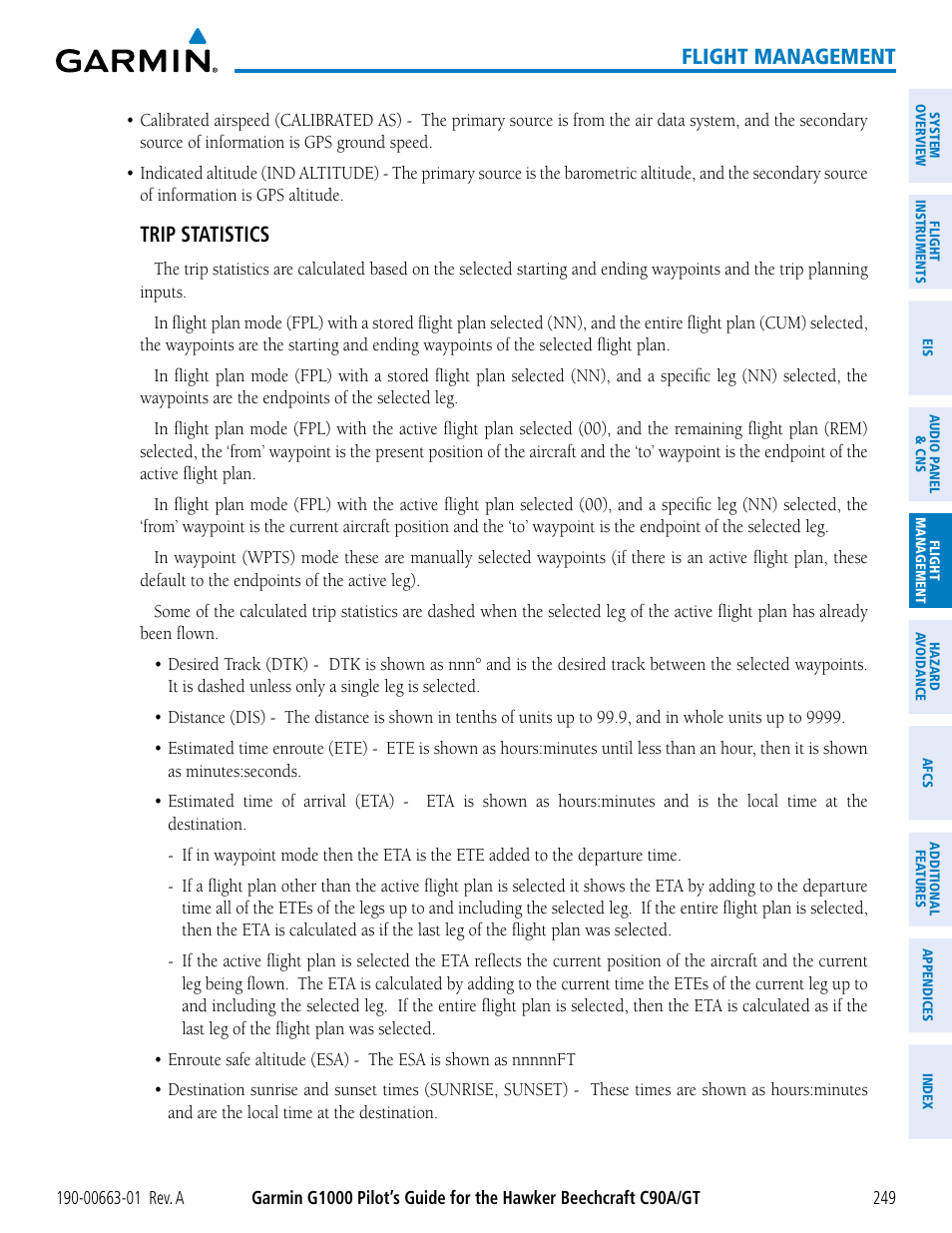 Flight management, Trip statistics | Garmin G1000 King Air C90GT User Manual | Page 263 / 586