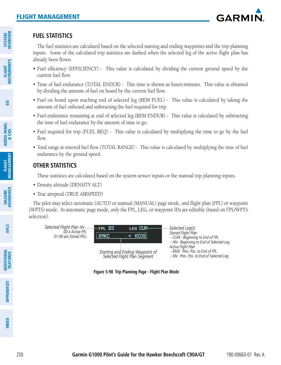 Flight management, Fuel statistics, Other statistics | Garmin G1000 King Air C90GT User Manual | Page 264 / 586