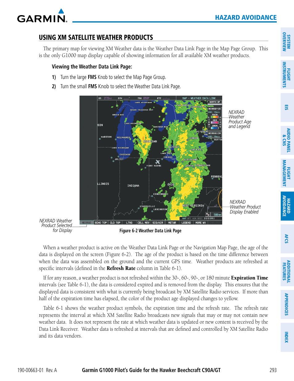 Using xm satellite weather products, Hazard avoidance | Garmin G1000 King Air C90GT User Manual | Page 307 / 586