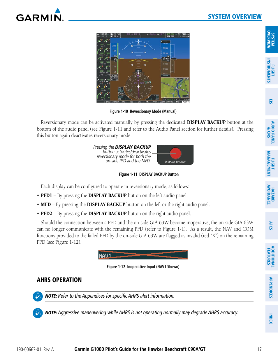 Ahrs operation, System overview | Garmin G1000 King Air C90GT User Manual | Page 31 / 586