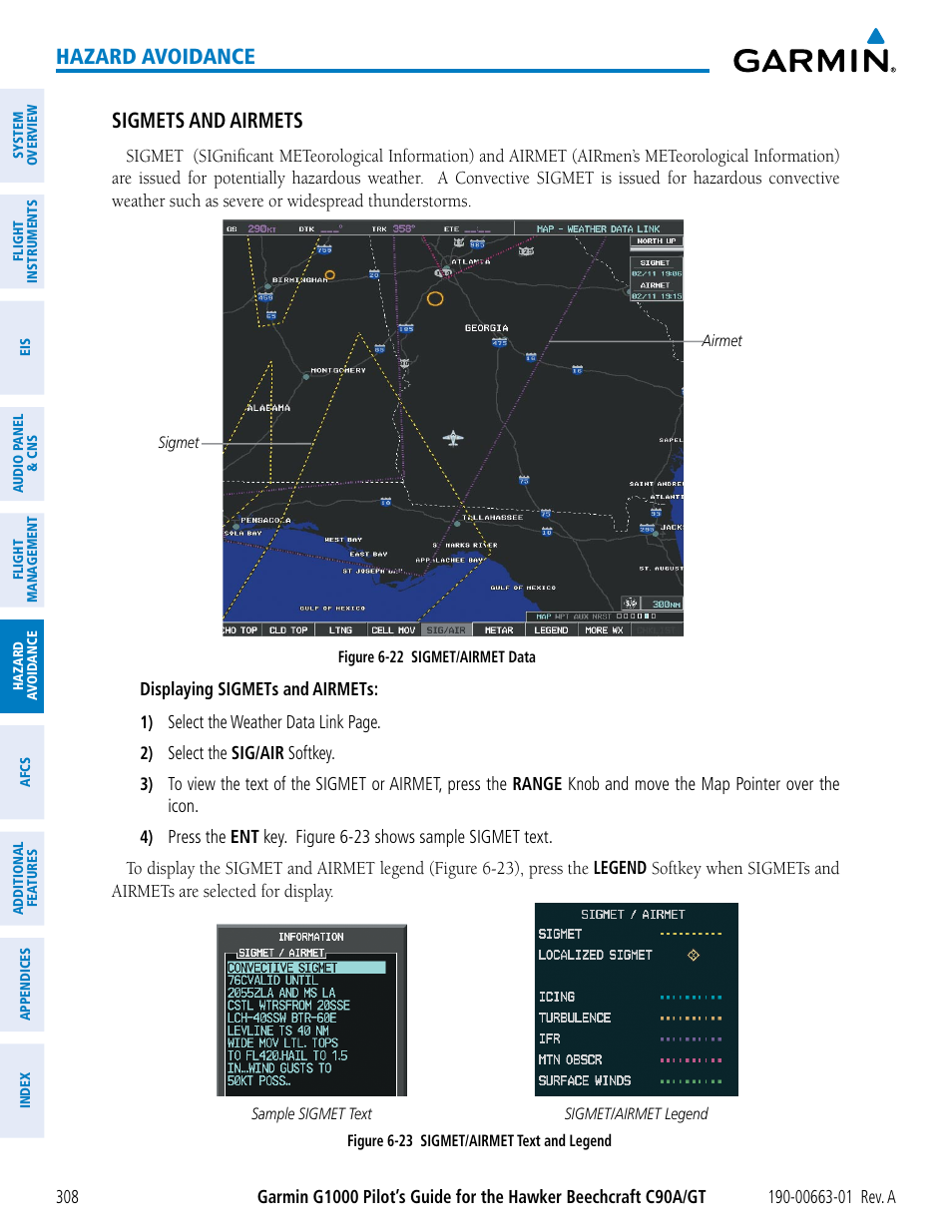 Hazard avoidance, Sigmets and airmets | Garmin G1000 King Air C90GT User Manual | Page 322 / 586