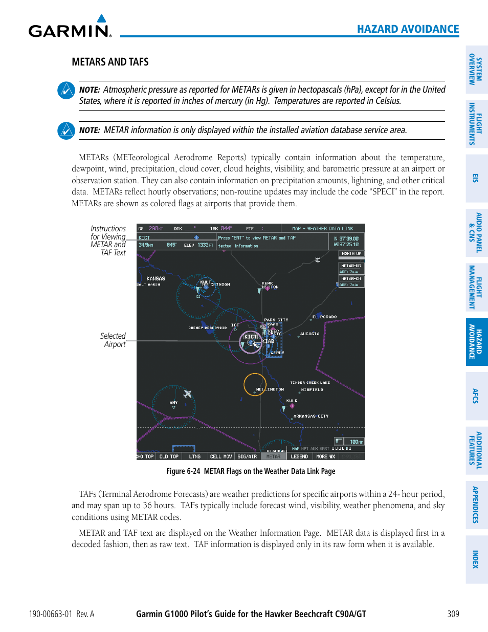 Hazard avoidance, Metars and tafs | Garmin G1000 King Air C90GT User Manual | Page 323 / 586