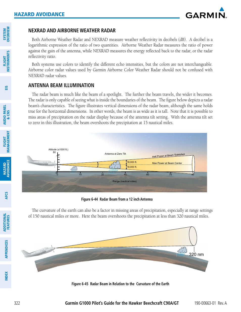 Hazard avoidance, Nexrad and airborne weather radar, Antenna beam illumination | Garmin G1000 King Air C90GT User Manual | Page 336 / 586