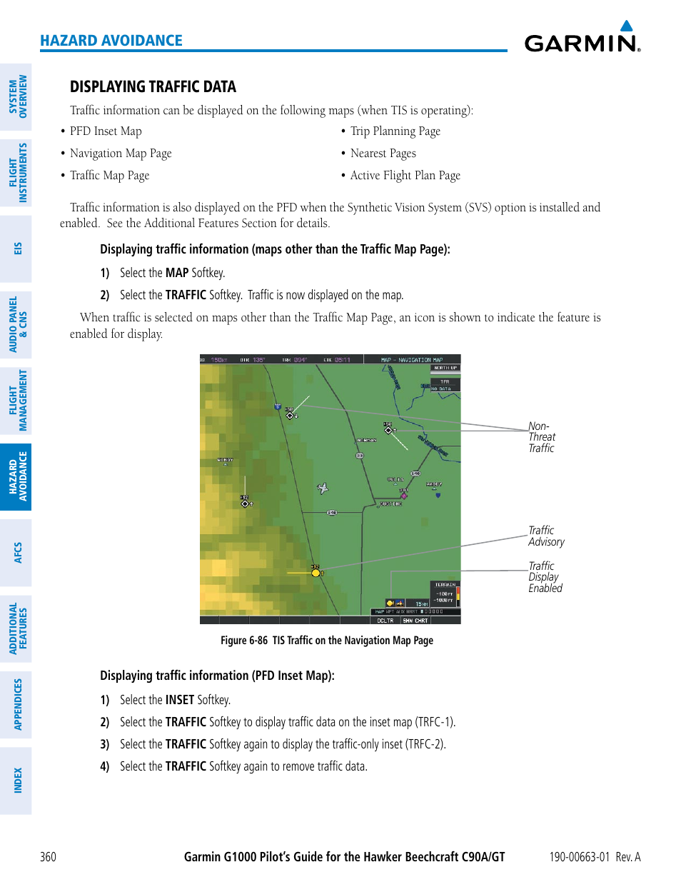 Displaying traffic data, Hazard avoidance | Garmin G1000 King Air C90GT User Manual | Page 374 / 586