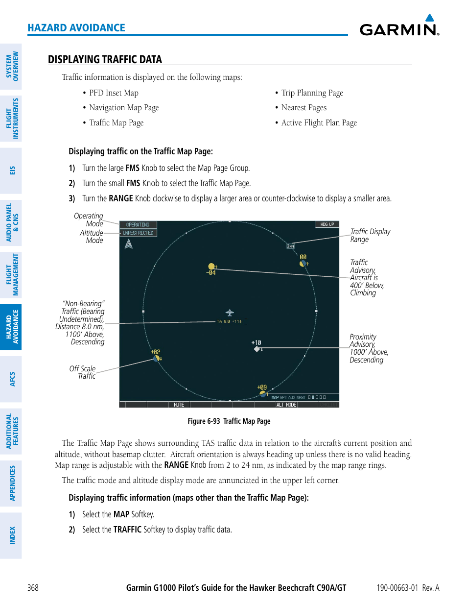 Displaying traffic data, Hazard avoidance | Garmin G1000 King Air C90GT User Manual | Page 382 / 586