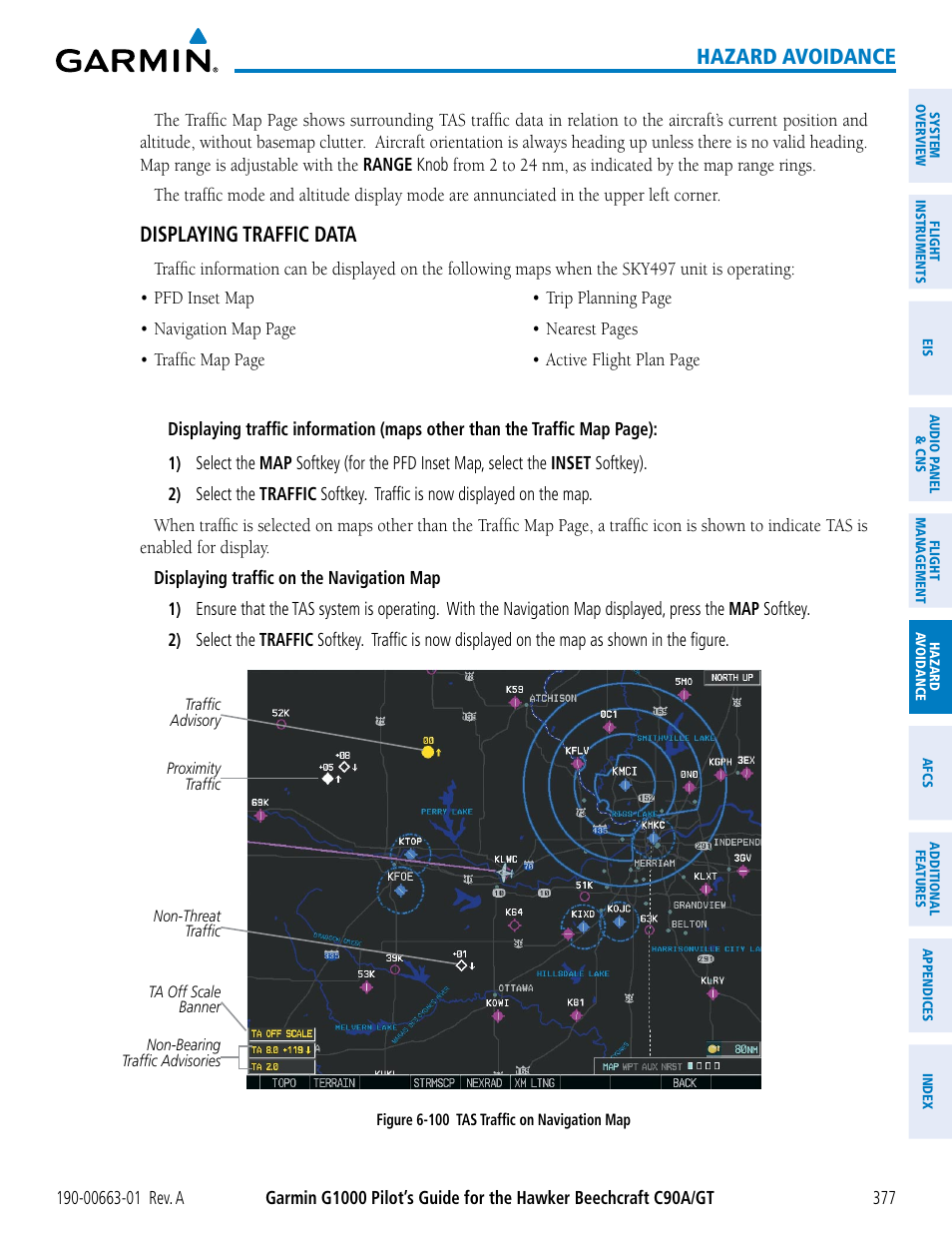 Hazard avoidance, Displaying traffic data | Garmin G1000 King Air C90GT User Manual | Page 391 / 586