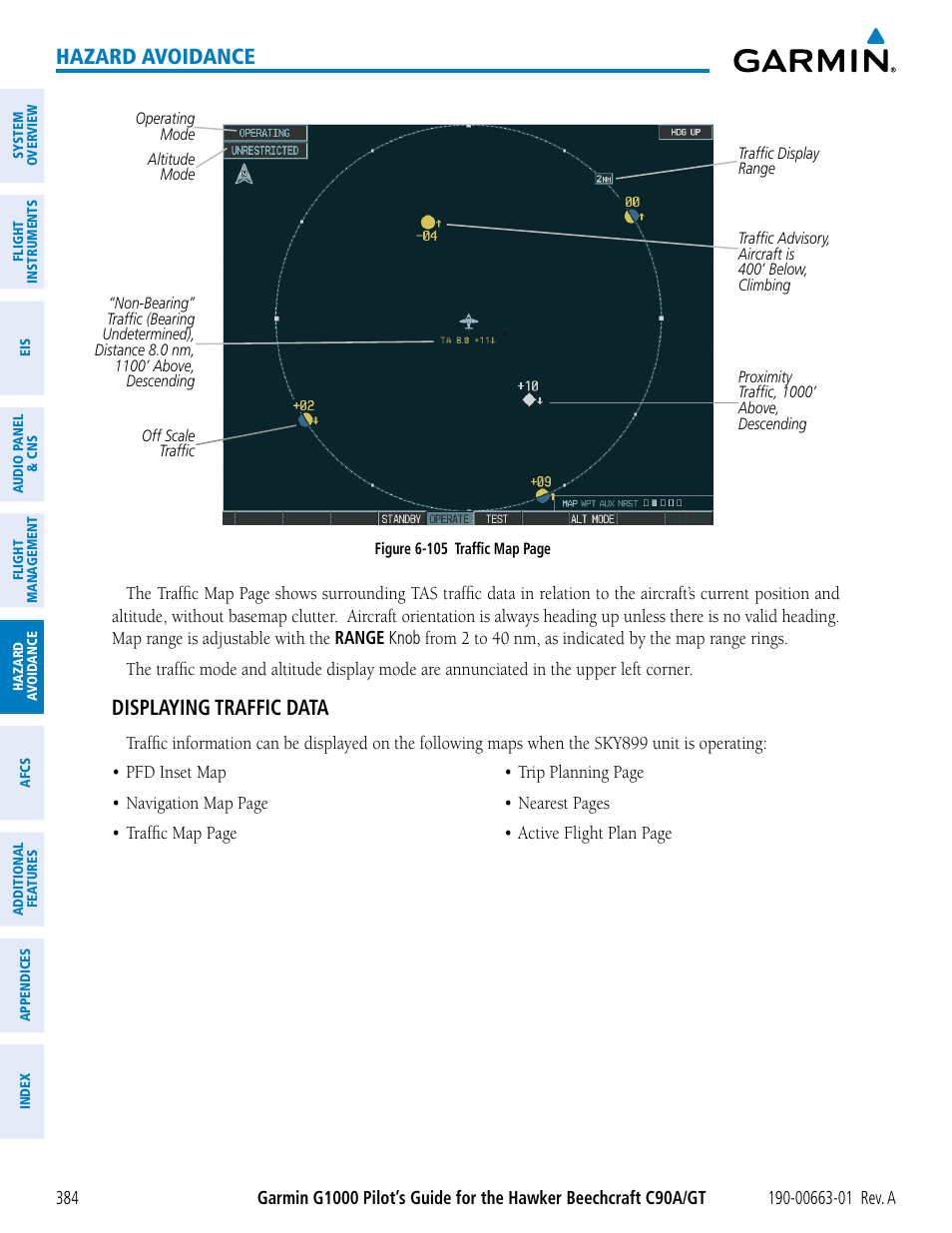 Hazard avoidance, Displaying traffic data | Garmin G1000 King Air C90GT User Manual | Page 398 / 586