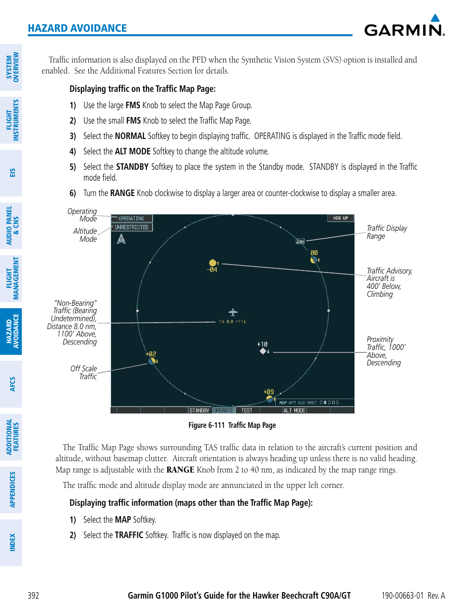 Hazard avoidance | Garmin G1000 King Air C90GT User Manual | Page 406 / 586