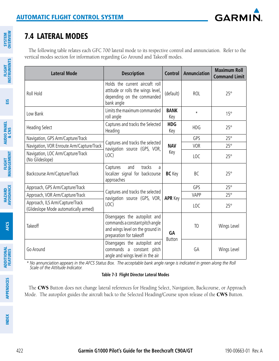 4 lateral modes, Automatic flight control system | Garmin G1000 King Air C90GT User Manual | Page 436 / 586