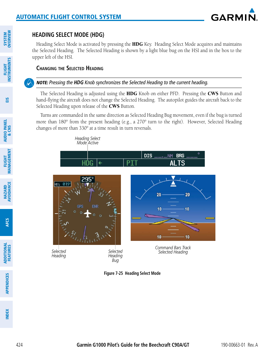 Automatic flight control system, Heading select mode (hdg) | Garmin G1000 King Air C90GT User Manual | Page 438 / 586