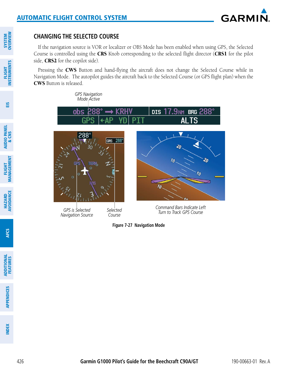 Automatic flight control system, Changing the selected course | Garmin G1000 King Air C90GT User Manual | Page 440 / 586