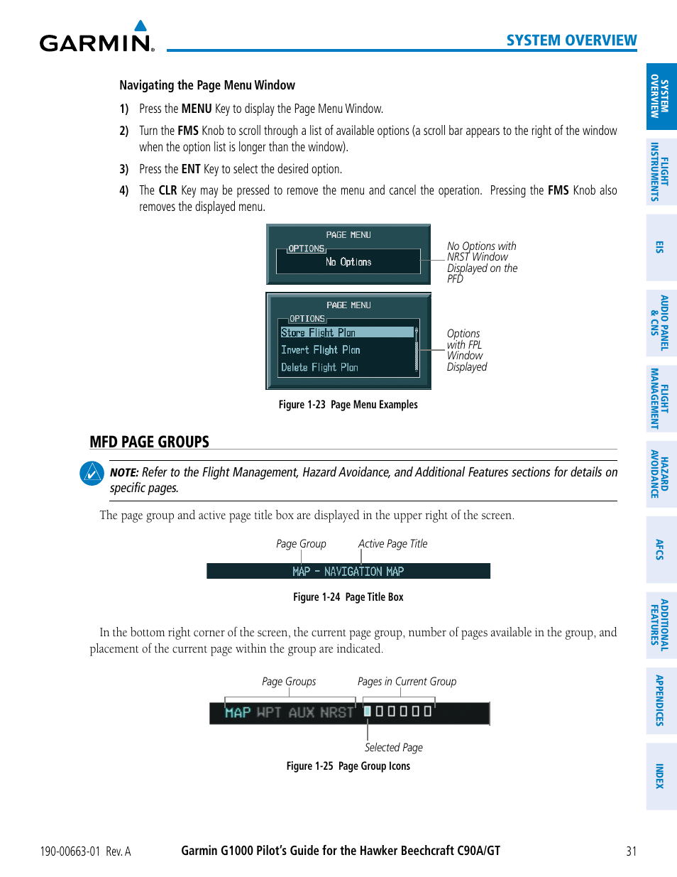 Mfd page groups, System overview | Garmin G1000 King Air C90GT User Manual | Page 45 / 586