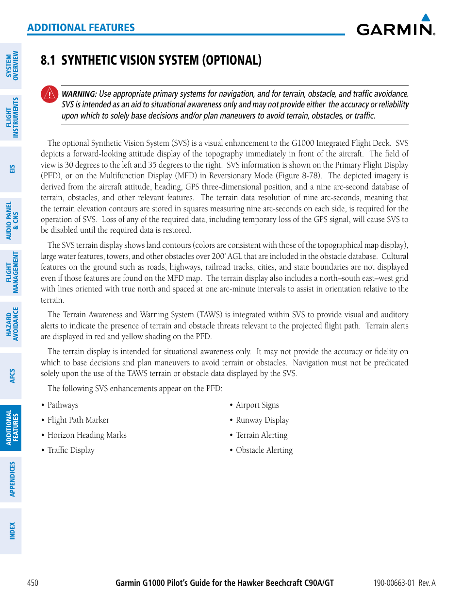 1 synthetic vision system (optional), Additional features | Garmin G1000 King Air C90GT User Manual | Page 464 / 586