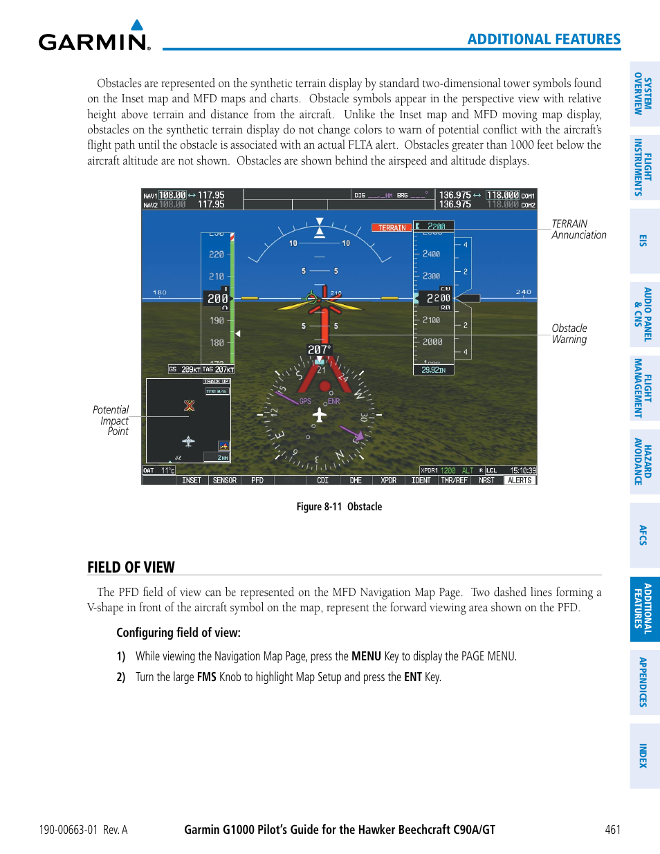 Field of view, Additional features | Garmin G1000 King Air C90GT User Manual | Page 475 / 586
