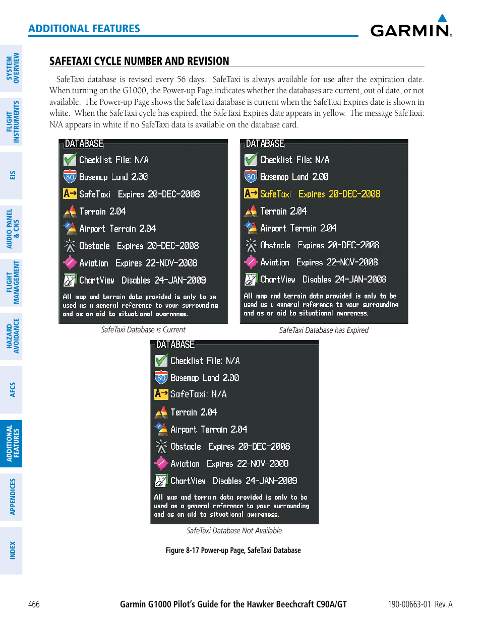 Safetaxi cycle number and revision, Additional features | Garmin G1000 King Air C90GT User Manual | Page 480 / 586