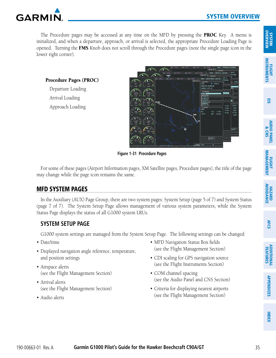 Mfd system pages, System overview, System setup page | Garmin G1000 King Air C90GT User Manual | Page 49 / 586