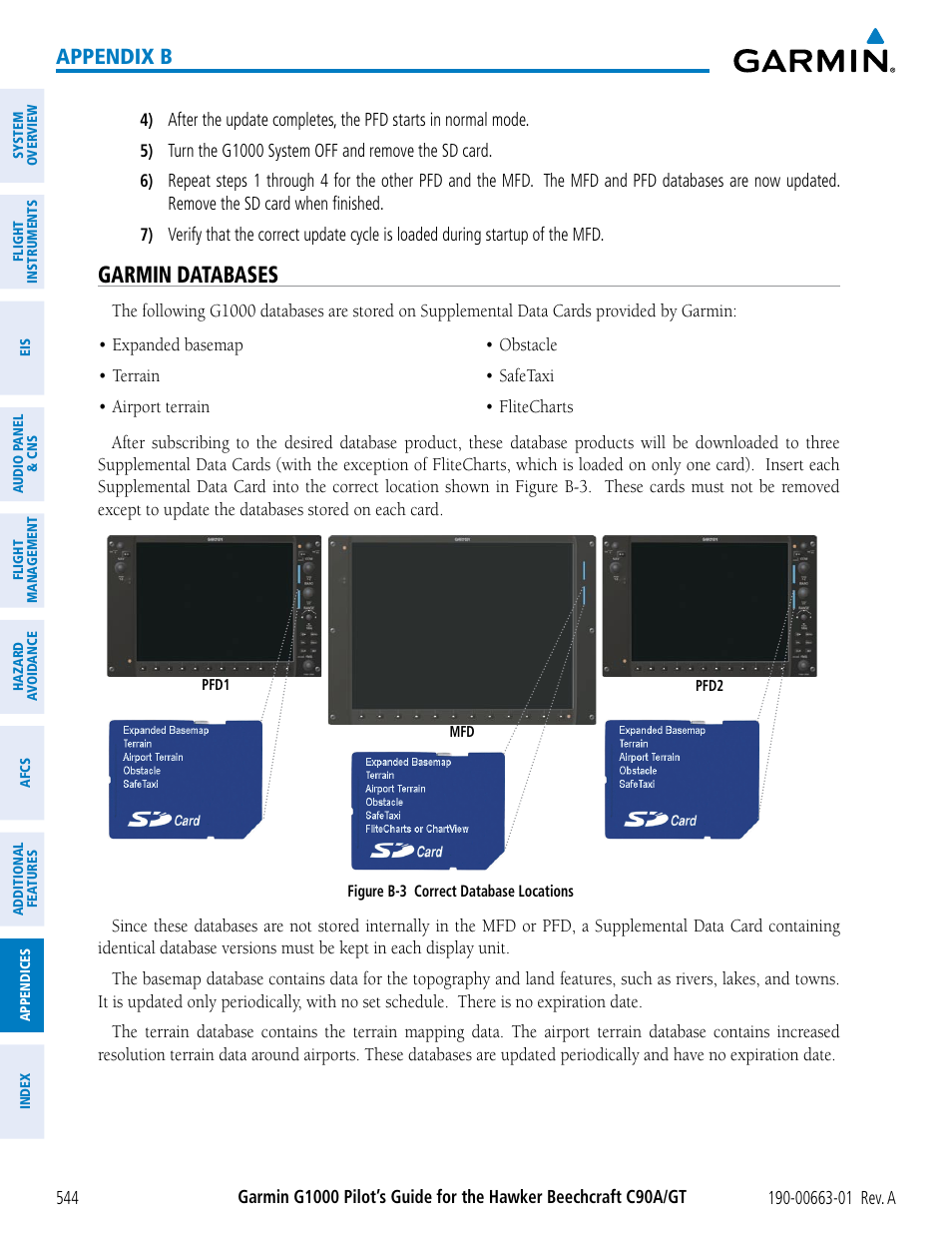 Garmin databases, Appendix b | Garmin G1000 King Air C90GT User Manual | Page 558 / 586