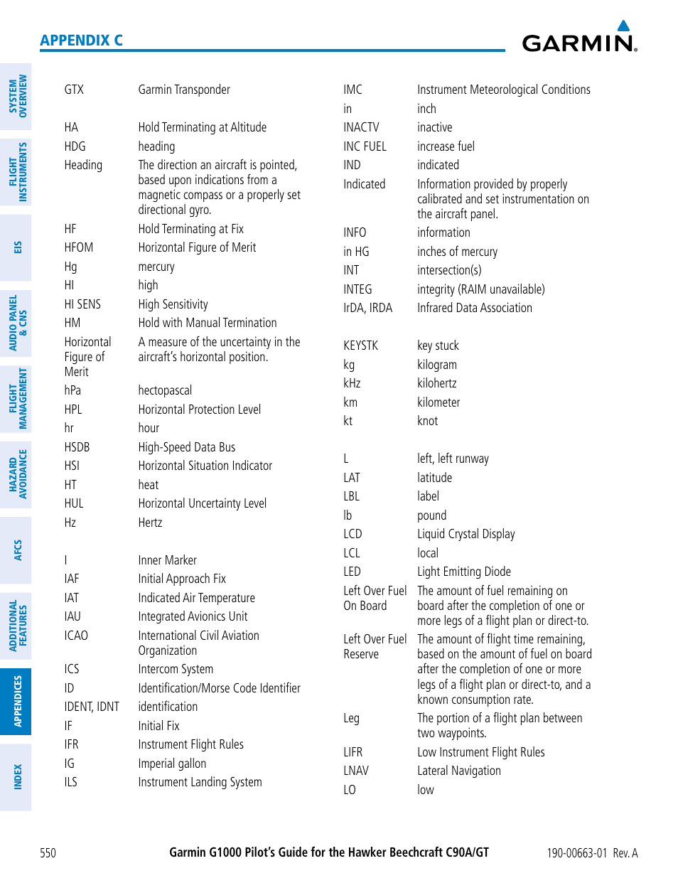 Appendix c | Garmin G1000 King Air C90GT User Manual | Page 564 / 586