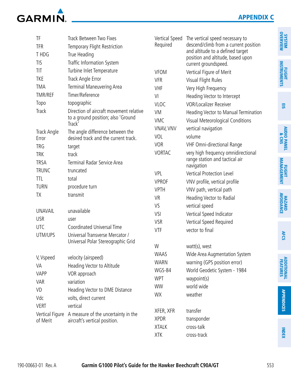Appendix c | Garmin G1000 King Air C90GT User Manual | Page 567 / 586