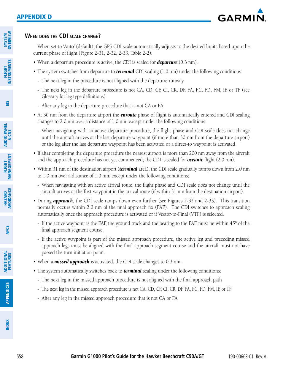 Appendix d w | Garmin G1000 King Air C90GT User Manual | Page 572 / 586