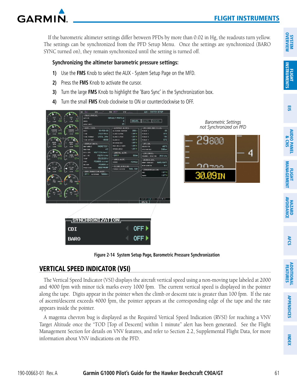 Vertical speed indicator (vsi), Flight instruments | Garmin G1000 King Air C90GT User Manual | Page 75 / 586