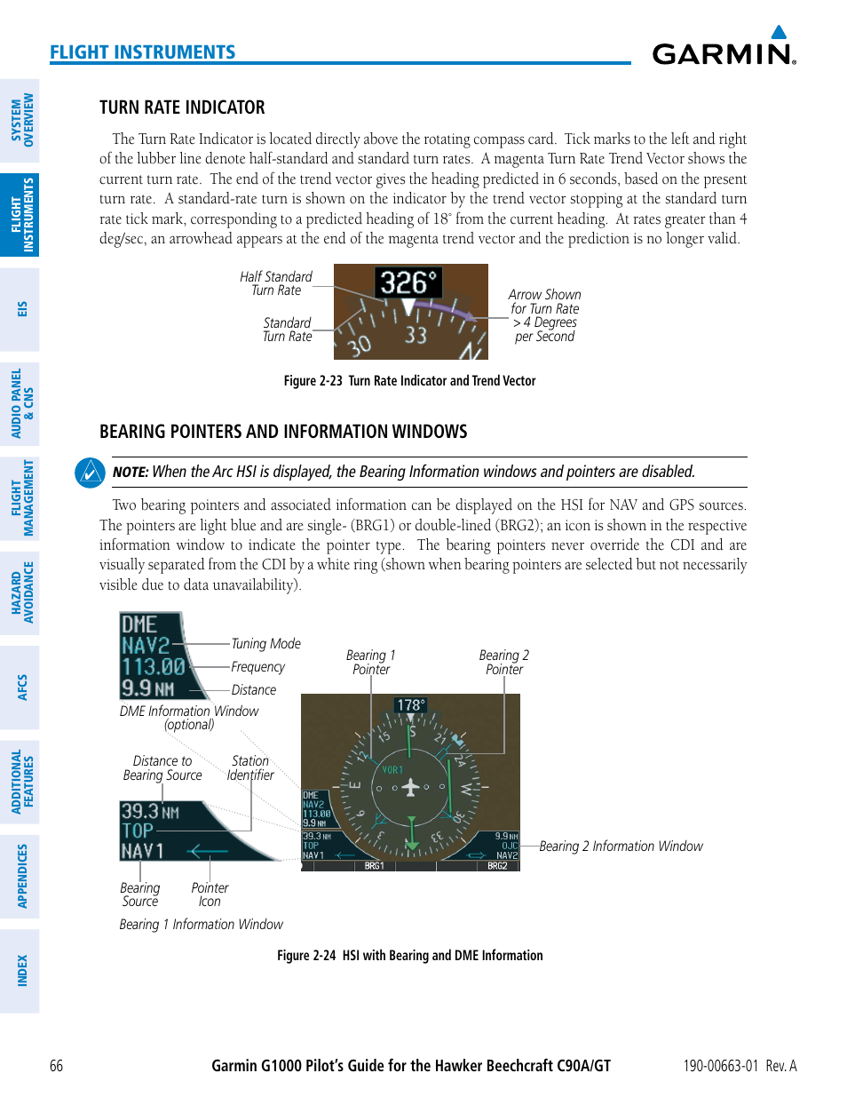 Flight instruments, Turn rate indicator, Bearing pointers and information windows | Garmin G1000 King Air C90GT User Manual | Page 80 / 586
