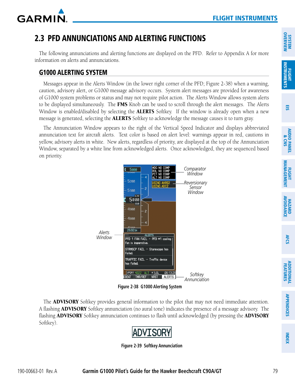 3 pfd annunciations and alerting functions, G1000 alerting system, Flight instruments | Garmin G1000 King Air C90GT User Manual | Page 93 / 586